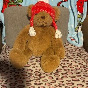 J.O.A. Plush Bear with Red Winter Hat